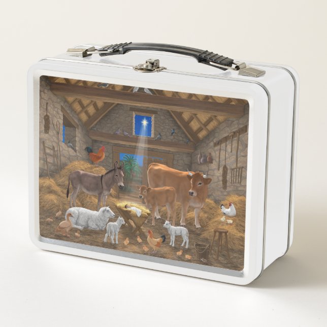 Baby Jesus Manger Holy Night Christmas Nativity Metal Lunch Box (Front)