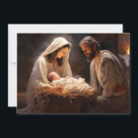 Baby Jesus Mary Joseph Nativity Merry Christmas Holiday Card<br><div class="desc">Christmas holiday greeting card with a painting of the Nativity scene with Mary,  Joseph,  and Baby Jesus.  Personalised on the back with your name. Contact me for assistance with your customisation or to request additional matching or coordinating Zazzle products.</div>