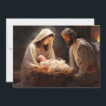 Baby Jesus Mary Joseph Nativity Merry Christmas Holiday Card<br><div class="desc">Christmas holiday greeting card with a painting of the Nativity scene with Mary,  Joseph,  and Baby Jesus.  Personalised on the back with your name. Contact me for assistance with your customisation or to request additional matching or coordinating Zazzle products.</div>