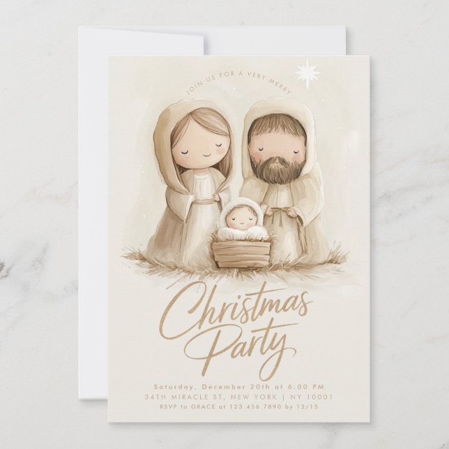 Baby Jesus Mary Joseph Religious Christmas Invitation (Front)