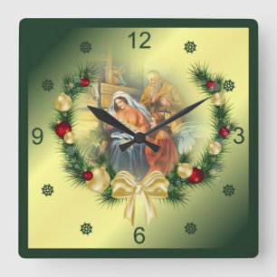 Baby Jesus, Mary & Joseph ~ The Holy Family ~  Square Wall Clock