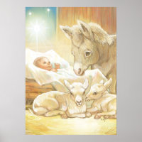 Baby Jesus Nativity with Lambs and Donkey