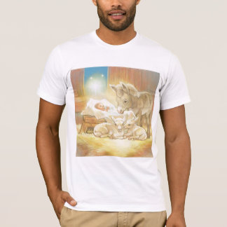 Baby Jesus Nativity with Lambs and Donkey T-Shirt