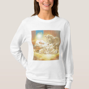 Baby Jesus Nativity with Lambs and Donkey T-Shirt