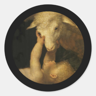 Baby Jesus Touches Lamb Classic Round Sticker