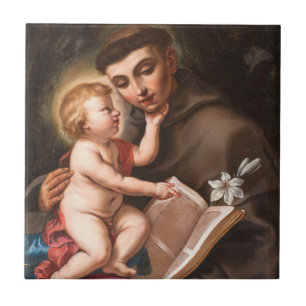 Baby Jesus With St. Anthony Of Padua Ceramic Tile