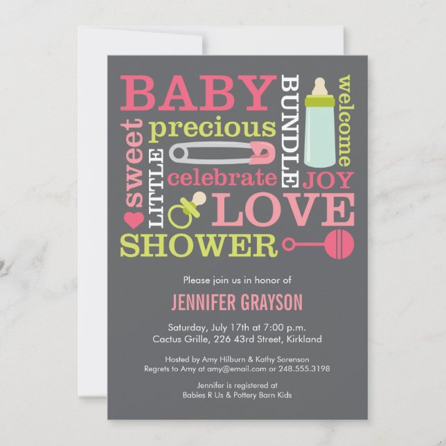 Baby Jumble Baby Shower invitation in Pink (Front)