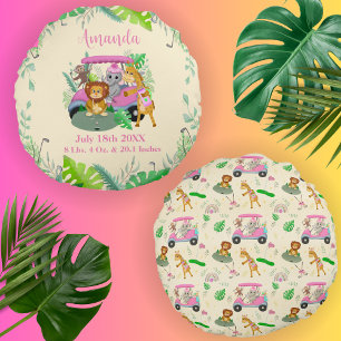 Baby Jungle Animals Golfing Pink  Round Cushion