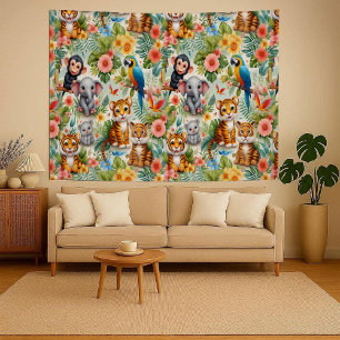 Baby Jungle Animals Tropical Nursery Tapestry
