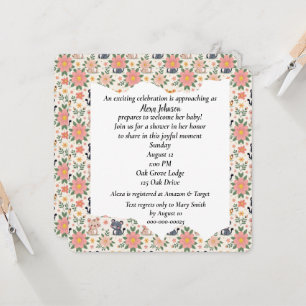 Baby Jungle Cats and Flowers Invitation