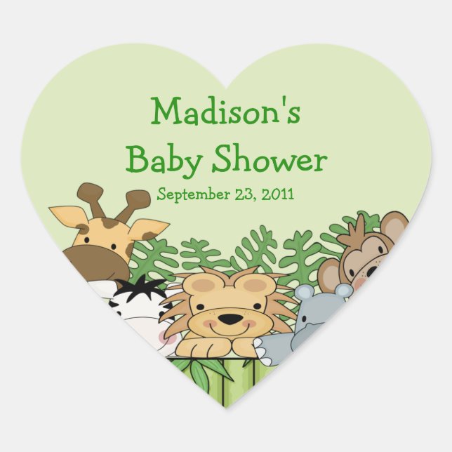 Baby Jungle Safari Baby Shower Heart Sticker (Front)