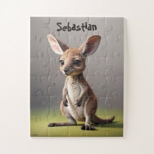 Baby Kangaroo boy with Name Jigsaw Puzzle