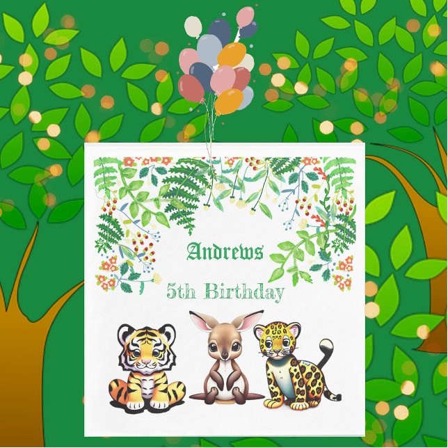 Baby Kangaroo Tiger Leopard Jungle Greenery Forest Napkin (Baby Kangaroo Tiger Leopard Jungle Greenery Forest Napkins)