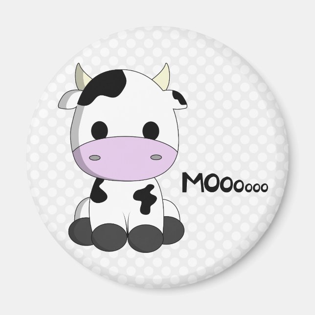 Baby kawaii cow cartoon on polka dots magnet (Front)