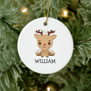 Baby Keepsake Christmas Cute Reindeer Name Ceramic Ornament