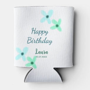 Baby kids 1st birthday add name blue green pastel can cooler