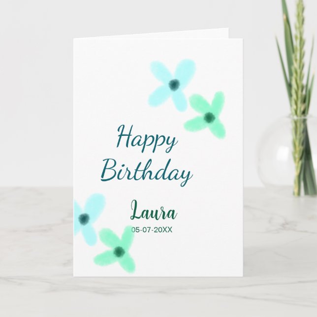 Baby kids 1st birthday add name blue green pastel  card (Front)