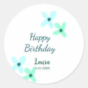 Baby kids 1st birthday add name blue green pastel classic round sticker