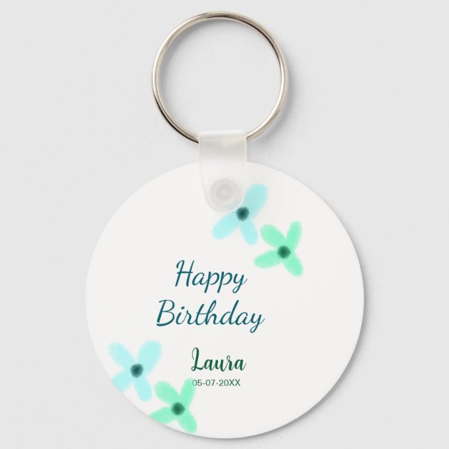 Baby kids 1st birthday add name blue green pastel  key ring (Front)
