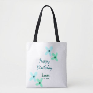 Baby kids 1st birthday add name blue green pastel tote bag