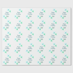 Baby kids 1st birthday add name blue green pastel wrapping paper