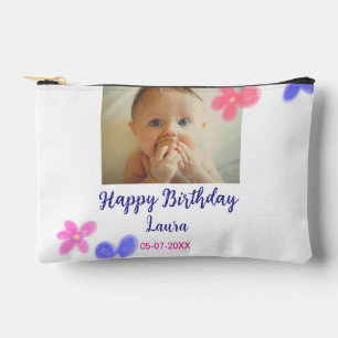 Baby kids 1st birthday add name date add photo accessory pouch