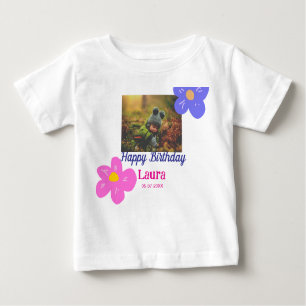 Baby kids 1st birthday add name date add photo baby T-Shirt