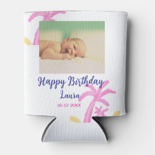 Baby kids 1st birthday add name date add photo can cooler