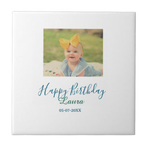 Baby kids 1st birthday add name date add photo ceramic tile