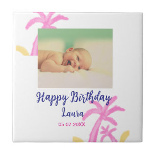 Baby kids 1st birthday add name date add photo ceramic tile
