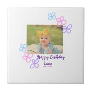 Baby kids 1st birthday add name date add photo ceramic tile