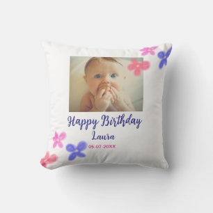 Baby kids 1st birthday add name date add photo cushion