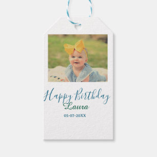 Baby kids 1st birthday add name date add photo gift tags