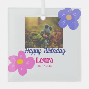 Baby kids 1st birthday add name date add photo glass tree decoration