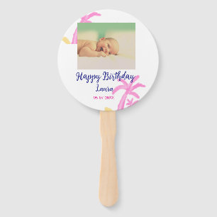 Baby kids 1st birthday add name date add photo hand fan