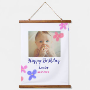 Baby kids 1st birthday add name date add photo hanging tapestry