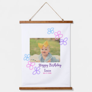 Baby kids 1st birthday add name date add photo hanging tapestry