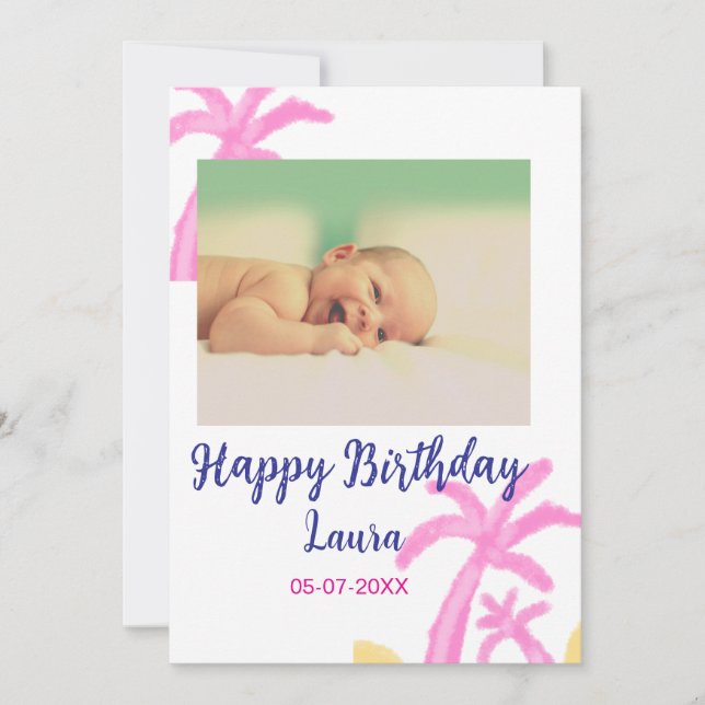 Baby kids 1st birthday add name date add photo invitation (Front)