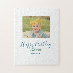 Baby kids 1st birthday add name date add photo jigsaw puzzle