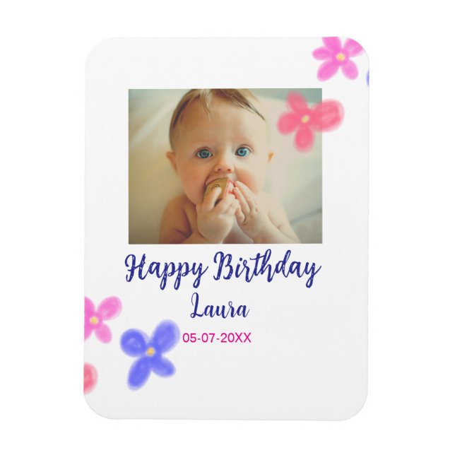 Baby kids 1st birthday add name date add photo magnet (Vertical)