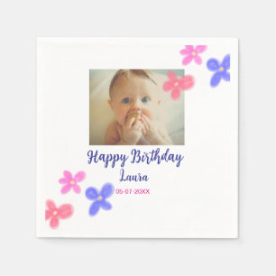 Baby kids 1st birthday add name date add photo napkin