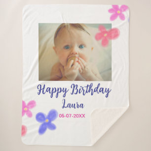 Baby kids 1st birthday add name date add photo sherpa blanket