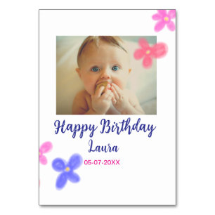 Baby kids 1st birthday add name date add photo table number