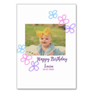 Baby kids 1st birthday add name date add photo table number