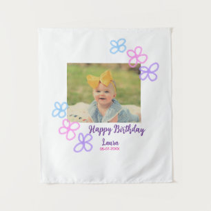 Baby kids 1st birthday add name date add photo tapestry