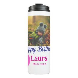 Baby kids 1st birthday add name date add photo thermal tumbler