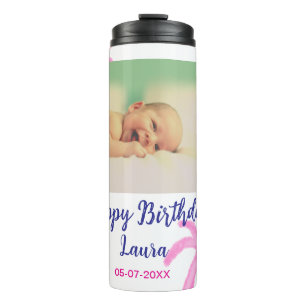 Baby kids 1st birthday add name date add photo thermal tumbler