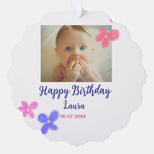 Baby kids 1st birthday add name date add photo tree decoration card