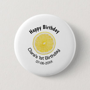 Baby kids 1st birthday lemon slice add name date m 6 cm round badge