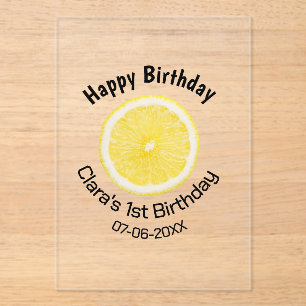 Baby kids 1st birthday lemon slice add name date m acrylic invitations